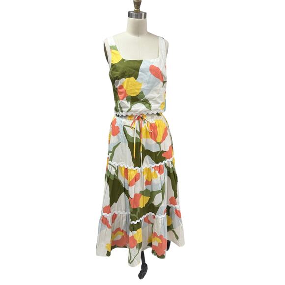 NWT CeCe 2-Piece Cotton Set S Tank Top + Tiered Maxi Skirt Floral Ric-Rac - Picture 1 of 6